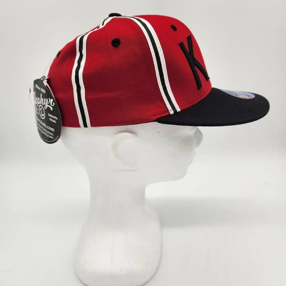 NWT Zephyr KB‎ Baseball Hat Cap Retro Fitted Youth Size Black Red Flat Brim NEW